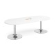 Trumpet base radial end boardroom table 2400mm x 1000mm with central cutout 272mm x 132mm - chrome base, white top