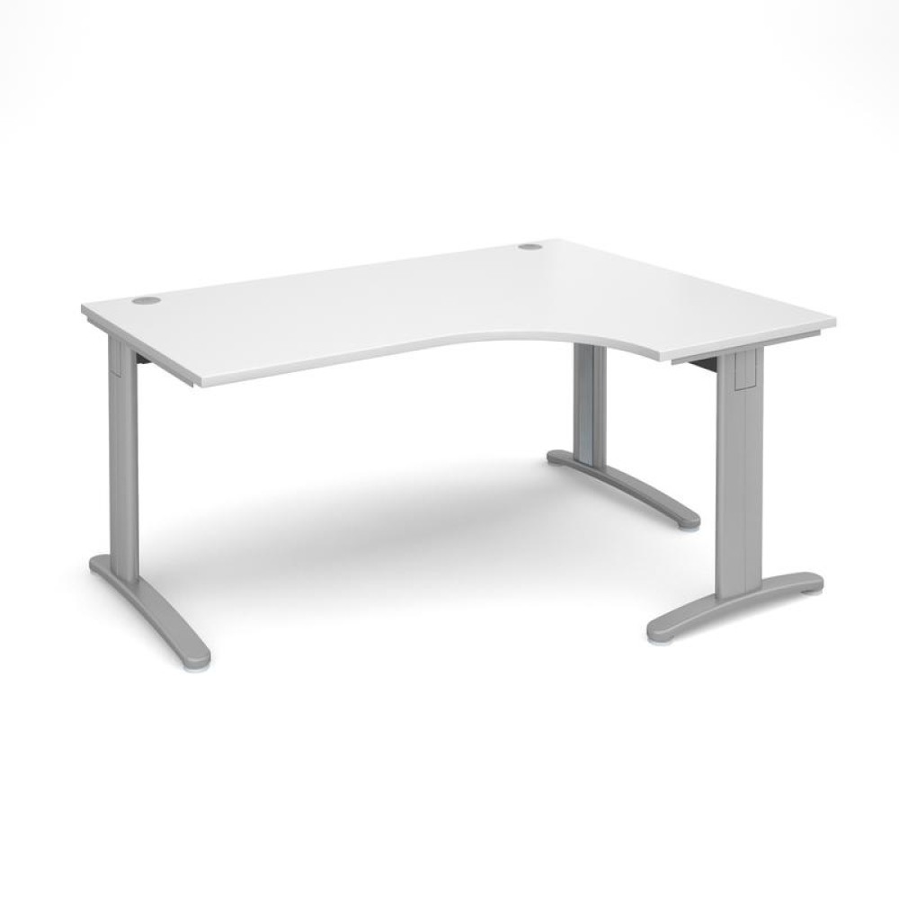 TR10 deluxe right hand ergonomic desk 1600mm - silver frame, white top