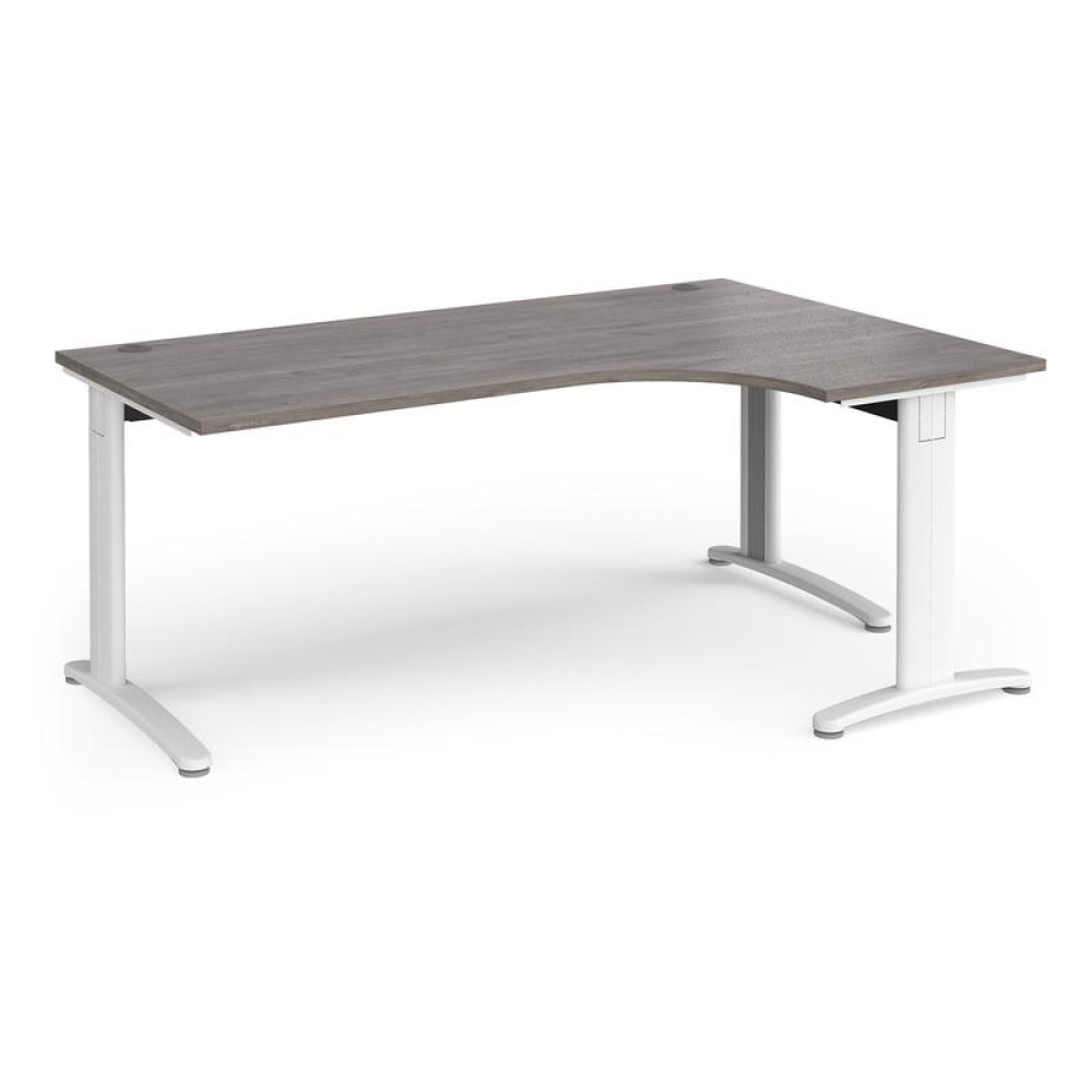 TR10 deluxe right hand ergonomic desk 1800mm - white frame, grey oak top