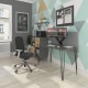 Tikal straight desk 1400mm x 600mm with hairpin leg and support pedestal with cupboard door - black legs and white finish with grey door