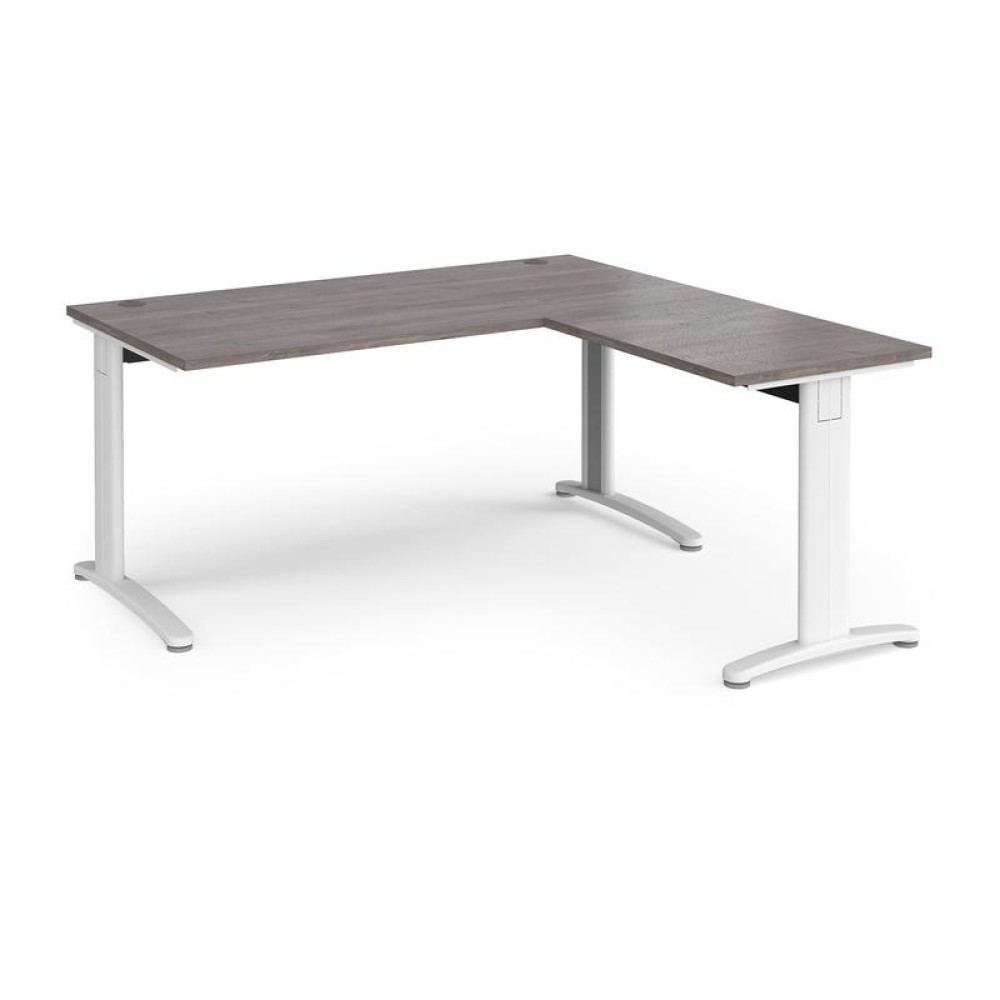 TR10 desk 1600mm x 800mm with 800mm return desk - white frame, grey oak top