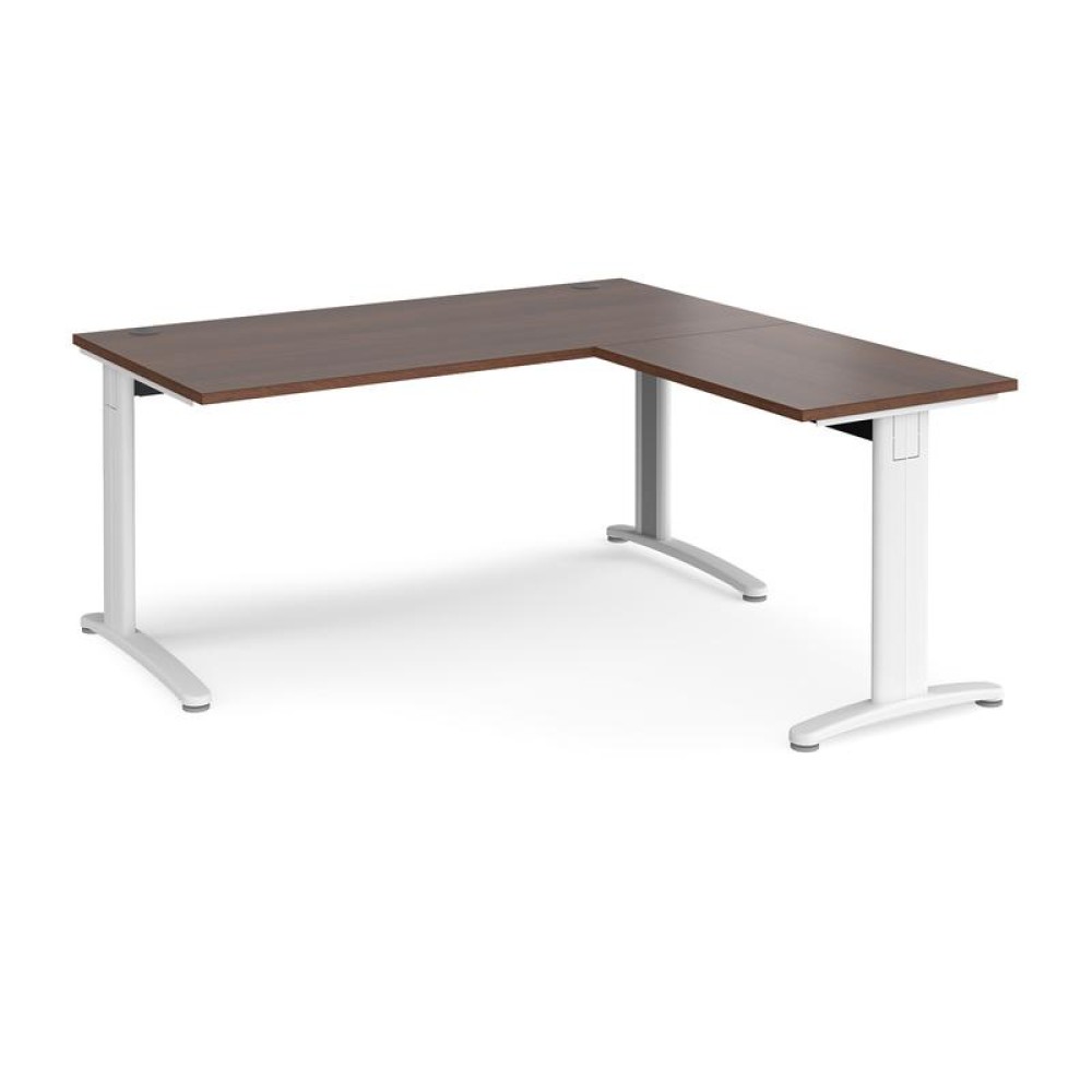 TR10 desk 1600mm x 800mm with 800mm return desk - white frame, walnut top