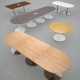 Trumpet base circular boardroom table 1000mm - silver base, walnut top
