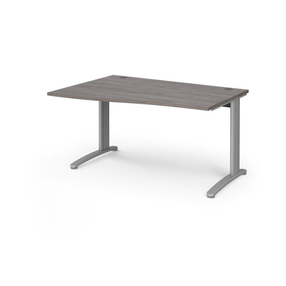 TR10 left hand wave desk 1400mm - silver frame, grey oak top