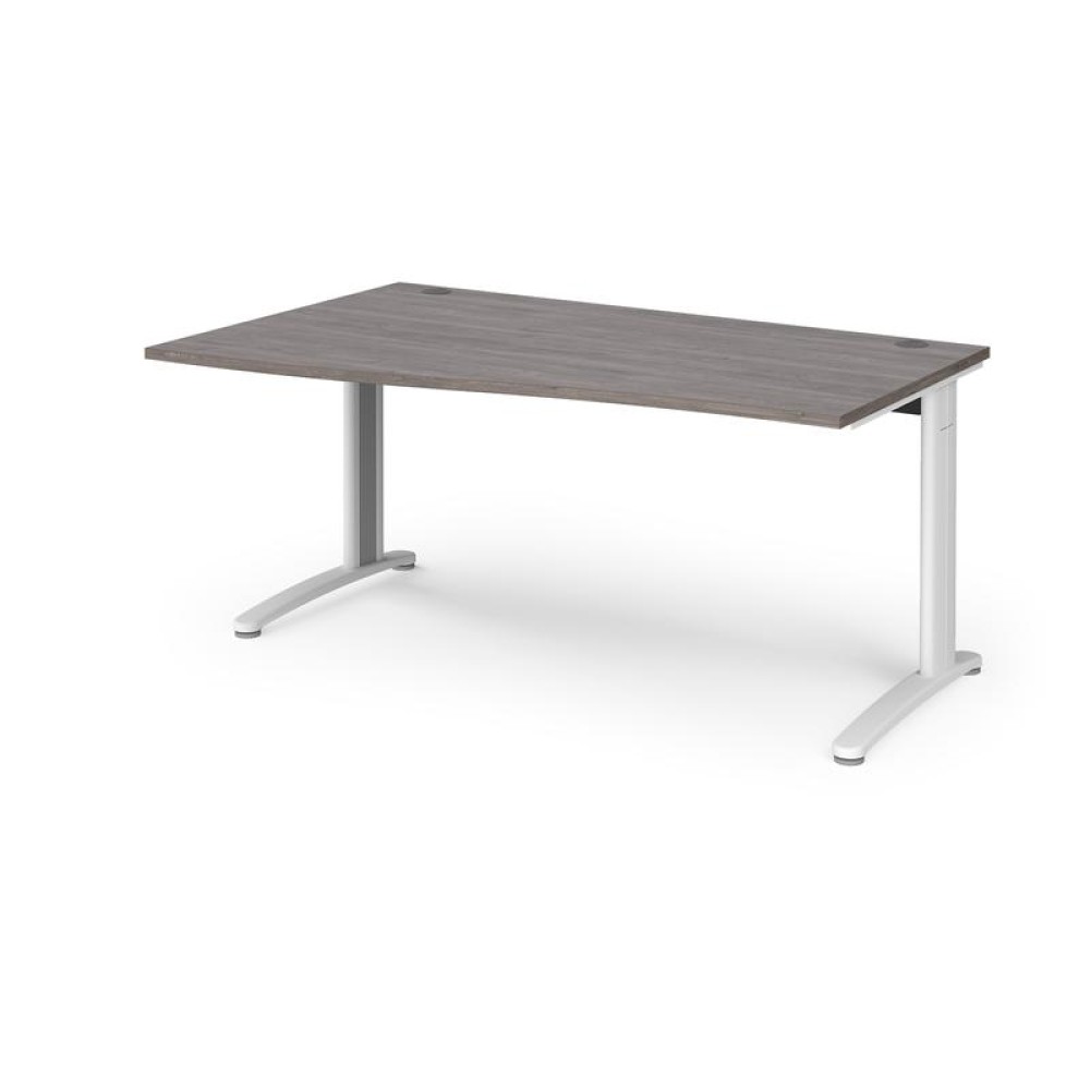 TR10 left hand wave desk 1600mm - white frame, grey oak top