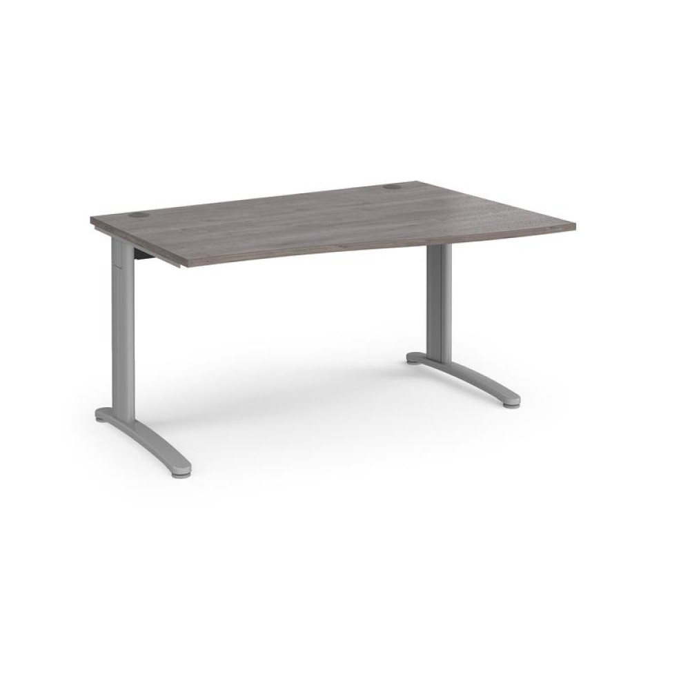TR10 right hand wave desk 1400mm - silver frame, grey oak top