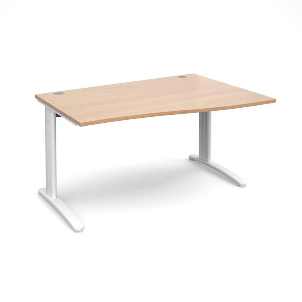 TR10 right hand wave desk 1400mm - white frame, beech top