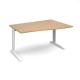 TR10 right hand wave desk 1400mm - white frame, oak top