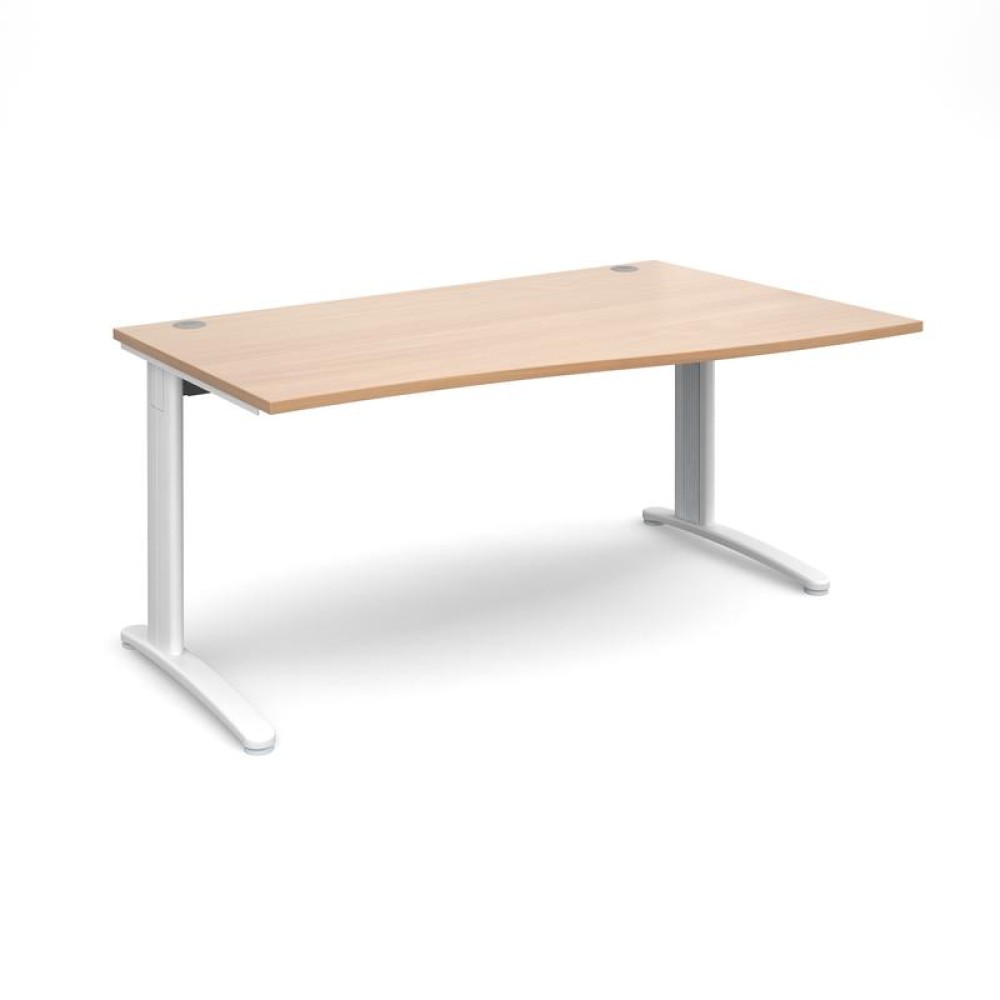 TR10 right hand wave desk 1600mm - white frame, beech top