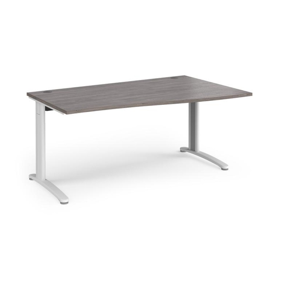 TR10 right hand wave desk 1600mm - white frame, grey oak top