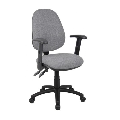 Finish: Grey, Arms: Height Adjustable Arms, Base Type: Black 5 Star, Back Style: Fabric