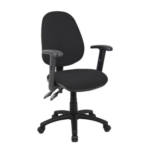 Finish: Black, Arms: Height Adjustable Arms, Base Type: Black 5 Star, Back Style: Fabric