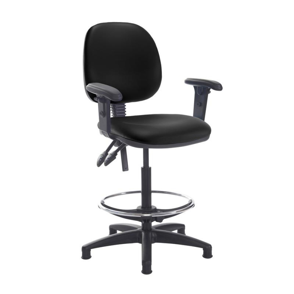 Jota draughtsmans chair with adjustable arms - Nero Black vinyl