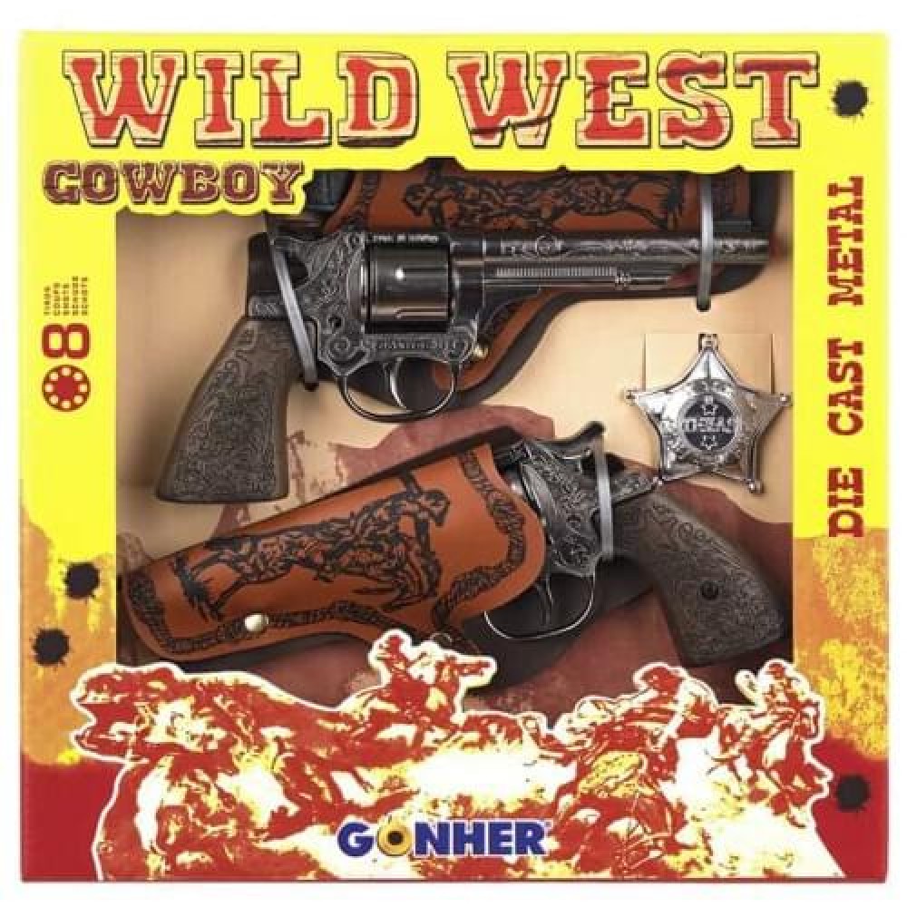 Wild West Cowboy Cap Gun Set with 2 Guns, 2 Holsters & Badge