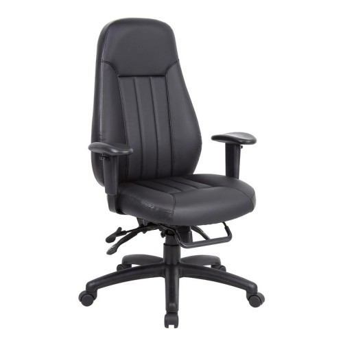 Finish: Black, Arms: Height Adjustable Arms, Base Type: Black 5 Star, Seat Option: Seat Depth Adjustment, Back Style: Leather